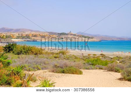 Costa Calma, Fuerteventura, Canary Islands, Spain - 16. February ‎2019: View On The Beach Costa Calm