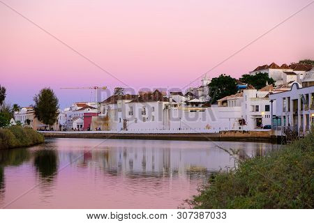 Tavira, Algarve, Portugal - Mai 25, 2019: View On The Old City Of Tavira With Beautiful White Houses