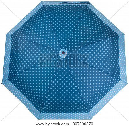 Steelblue Color Dotted Umbrella Isolated On Transparent Background. Top View
