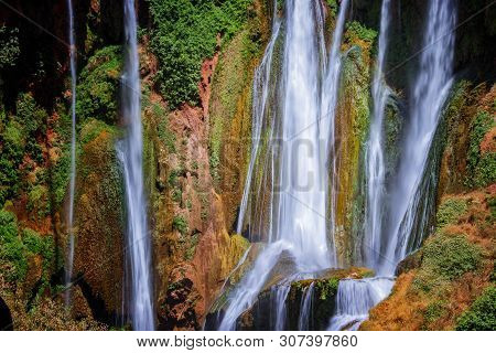 Ouzoud Waterfalls, Grand Atlas In Morocco. This Beautiful Nature Background Is Situated In Africa.