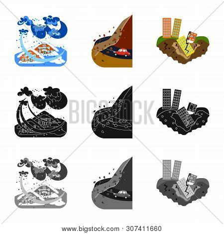 Vector Illustration Of Weather And Distress Icon. Collection Of Weather And Crash Stock Vector Illus