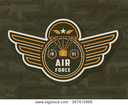 Vintage Air Forces Colorful Insignia With Parachute Silhouette And Star Isolated Vector Illustration