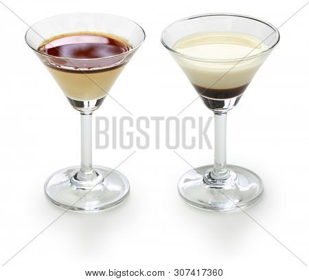 black and white, two color layered cocktail, homemade coffee liqueur and evaporated milk, alfonso13
