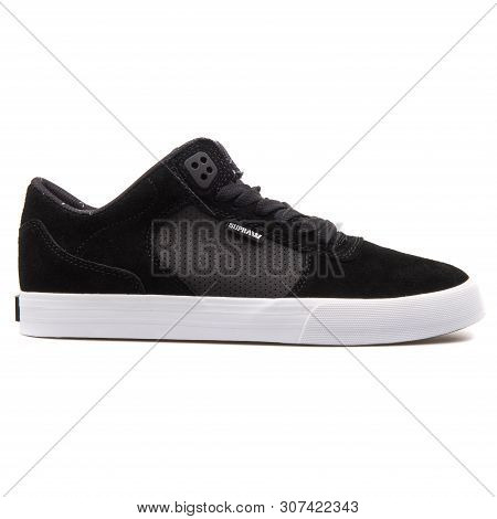 Vienna, Austria - August 25, 2017: Supra Ellington Vulc Black And White Sneaker On White Background.