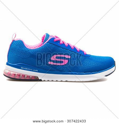 Vienna, Austria - August 25, 2017: Skechers Skech Air Infinity Blue And Pink Sneaker On White Backgr