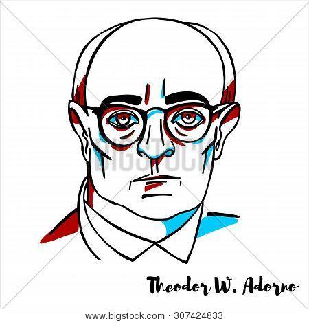 Theodor W. Adorno Engraved Vector Portrait With Ink Contours. German Philosopher, Sociologist, Psych