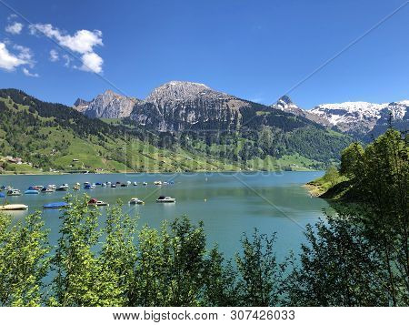 Boats On Alpine Lake Wagitalersee Or Waegitalersee, Innerthal - Canton Of Schwyz, Switzerland