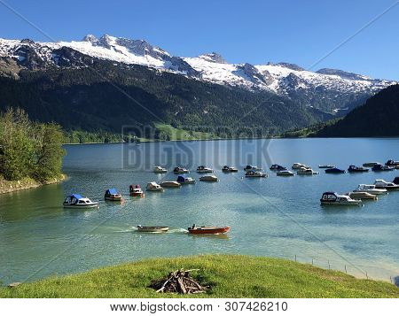 Boats On Alpine Lake Wagitalersee Or Waegitalersee, Innerthal - Canton Of Schwyz, Switzerland