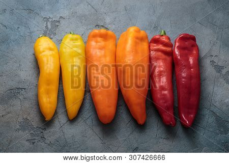 Ripe Colorful Ramiro Peppers On Stone Background