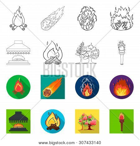 Vector Design Of Fire And Flame Sign. Set Of Fire And Fireball Stock Vector Illustration.