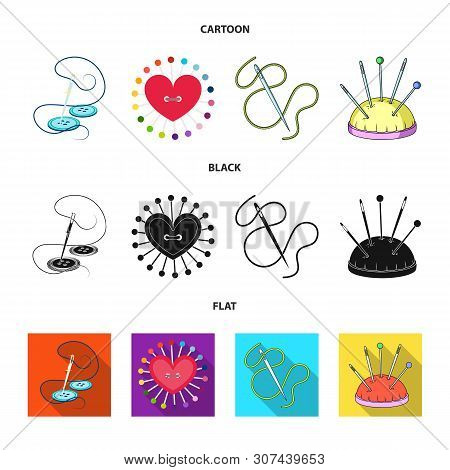 Vector Design Of Pin And Sewing Sign. Collection Of Pin And Sketch Vector Icon For Stock.