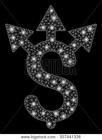 Glossy Mesh Dollar Expences With Glitter Effect. Abstract Illuminated Model Of Dollar Expences Icon.