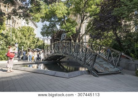 Budapest, Hungary, July 2, 2018. A View Of The Statue Of Imre Nagy In A Park