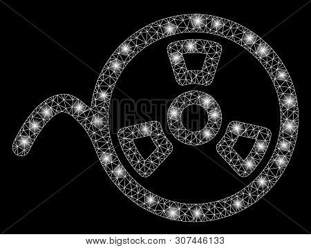 Glowing Mesh Tape Roll With Glow Effect. Abstract Illuminated Model Of Tape Roll Icon. Shiny Wire Ca
