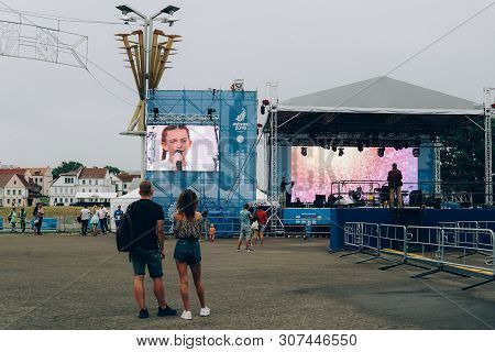 Minsk, Belarus - June 20, 2019. One Day Before Start Of 2nd European Games. The Stage On Nemiga With
