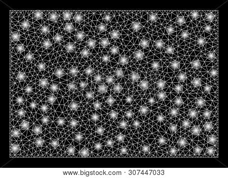 Glowing Mesh Filled Rectange With Lightspot Effect. Abstract Illuminated Model Of Filled Rectange Ic
