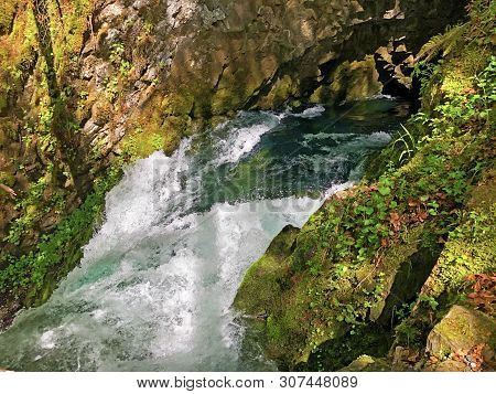 The Cave And The Source Hundsloch By The Alpine Lake Wagitalersee Or Waegitalersee, Innerthal - Cant