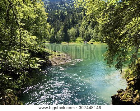 The Cave And The Source Hundsloch By The Alpine Lake Wagitalersee Or Waegitalersee, Innerthal - Cant
