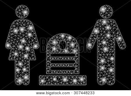 Bright Mesh Family Cemetery With Lightspot Effect. Abstract Illuminated Model Of Family Cemetery Ico