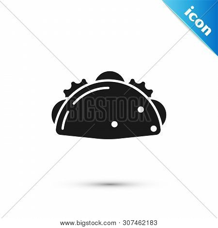 Black Taco With Tortilla Icon Isolated On White Background. Traditional Mexican Fast Food Menu. Vect