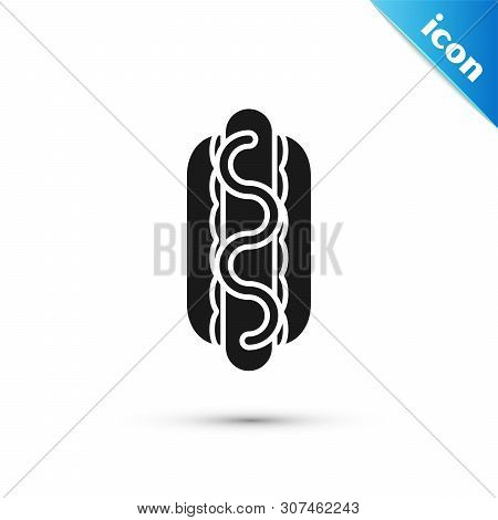 Black Hotdog Sandwich With Mustard Icon Isolated On White Background. Sausage Icon. Street Fast Food