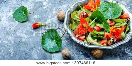 Salad With Flowers Of Nasturtium