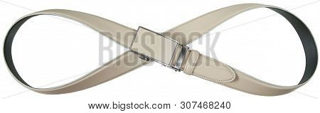The Beige Belt In Shape Of Infinity Sign Isolated On Transparent Background. Flat Lay