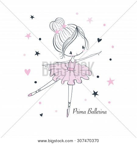 Artoon Little Prima Ballerina. Simple Linear Isolated Vector Graphic On A White Background. Fashion 
