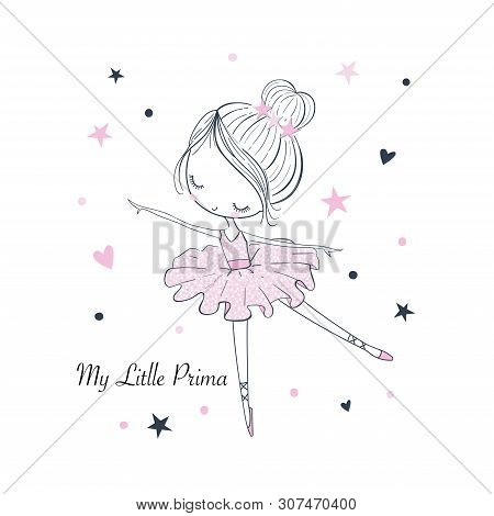 My Little Prima Ballerina. ßsimple Linear Isolated Vector Graphic On A White Background. Fashion Ill