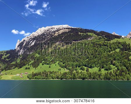 The Schiberg Mountain Above The Wagital Valley Or Waegital And The Wagitalersee Alpine Lake (waegita