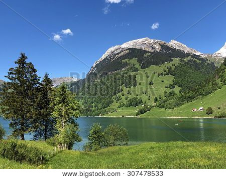 The Schiberg Mountain Above The Wagital Valley Or Waegital And The Wagitalersee Alpine Lake (waegita