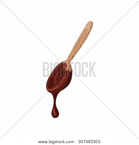 Chocolate Paste Dripping From A Spoon. Vector Illustration On White Background.