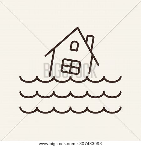 Flood Line Icon. Natural Disaster, Overflow, Freshet. Global Disaster Concept. Vector Illustration C