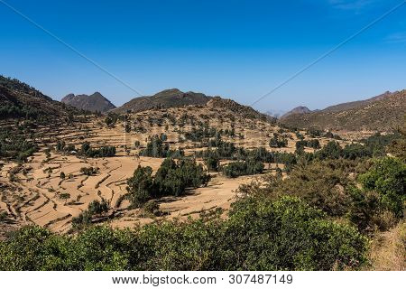 Landscape In Gheralta In Tigray, Northern Ethiopia, Africa. Trip From Axum To Gheralta