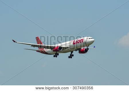 Bangkok, Thailand - Apr 24, 2018. Thai Lion Air Hs-lai (airbus A330-300) Landing At Don Muang Airpor