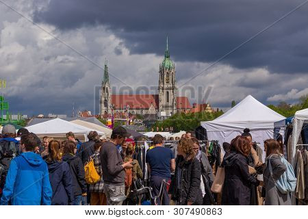 Theresienwiese, Munich, Germany, 2019 April 27: Jumble Sale Flea Market In Bavaria At The Theresienw