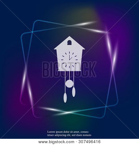 Vector Neon Light Icon Of Black Clock With Cuckoo. Home Appliances. Layers Grouped For Easy Editing 