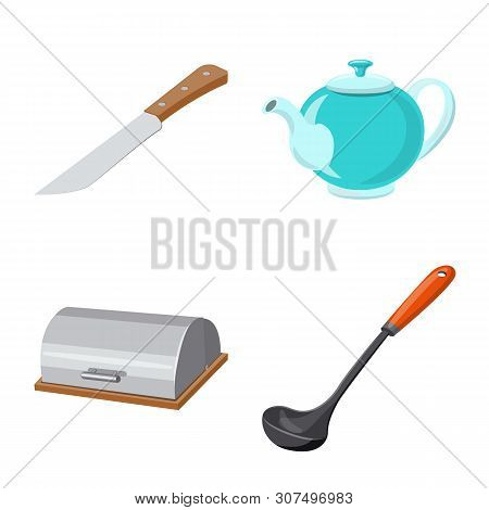 Vector Illustration Of Kitchen And Cook Sign. Collection Of Kitchen And Appliance Stock Symbol For W