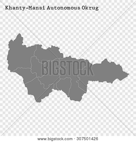 High Quality Map Of Khanty- Mansi Is A Region Of Russia With Borders Of The Districts