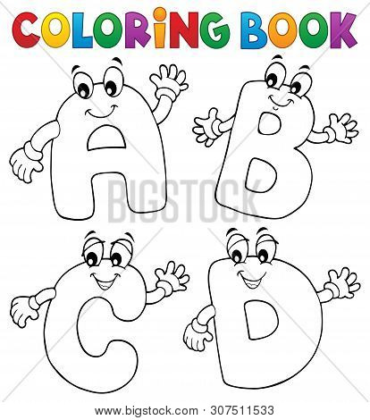 Coloring Book Cartoon Abcd Letters 2 - Eps10 Vector Picture Illustration.