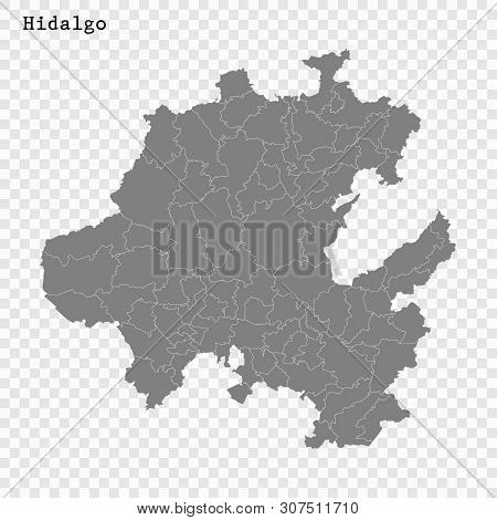 High Quality Map Of Hidalgo Is A State Of Mexico, With Borders Of The Municipalities