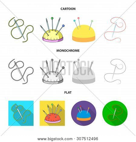 Vector Design Of Pin And Sewing Sign. Set Of Pin And Sketch Stock Vector Illustration.