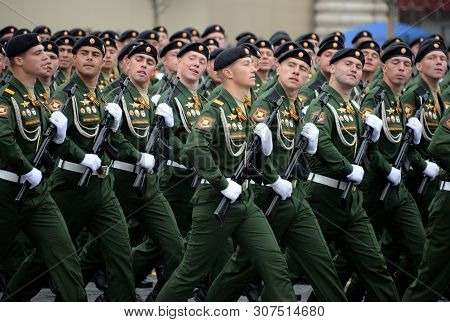 Moscow, Russia - May 9, 2019:soldiers Of The 4th Guards Tank Cantemir Division During The Parade On 