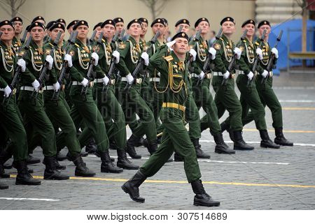 Moscow, Russia - May 9, 2019:soldiers Of The 4th Guards Tank Cantemir Division During The Parade On 