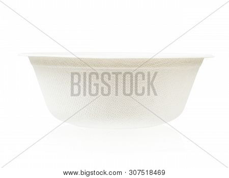 Bagasse Bowl For Food Isolated On White Background, Saved Clipping Path. It Is Made From Nature Go G