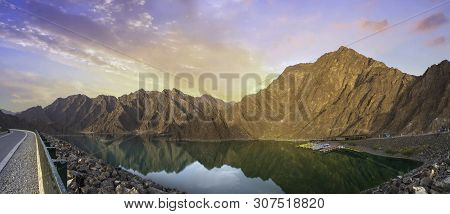 Hatta Water Dam Panoramic View Beautiful Place For Water Adventure Activities Like Boat Safari Kayak