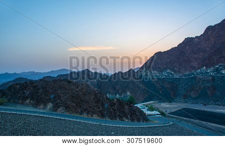 Colorful Sunrise On The Top Of Hatta Mountains Beautiful Landscape Image Near Hatta Dam