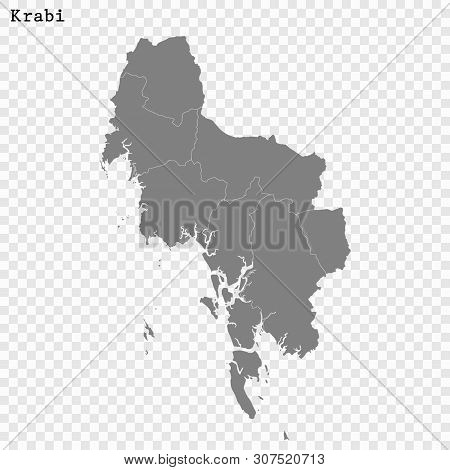 High Quality Map Of Krabi Is A Province Of Thailand, With Borders Of The Districts