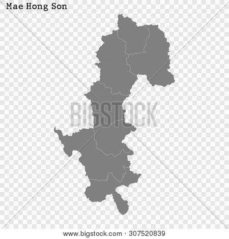 High Quality Map Of Mae Hong Son Is A Province Of Thailand, With Borders Of The Districts