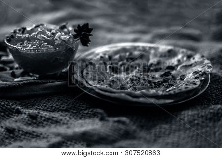 Famous Mango Preservation I.e. Murba Or Murabba In A Glass Bowl On Jute Bag's Surface Along With Dry